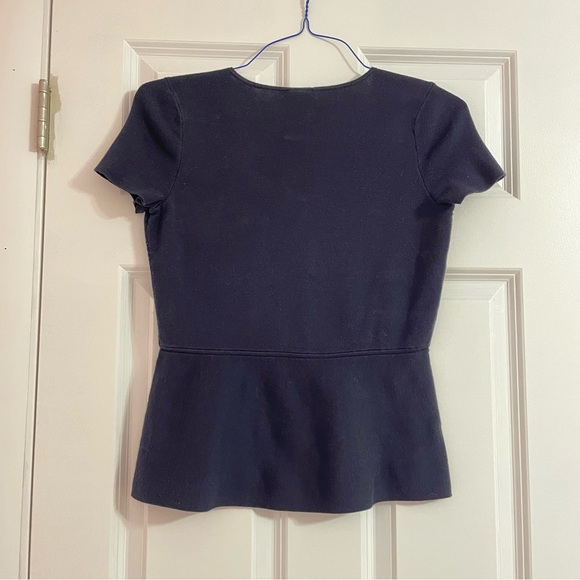 Navy cap sleeve peplum sweater top, Ann Taylor medium petite - Picture 2 of 7